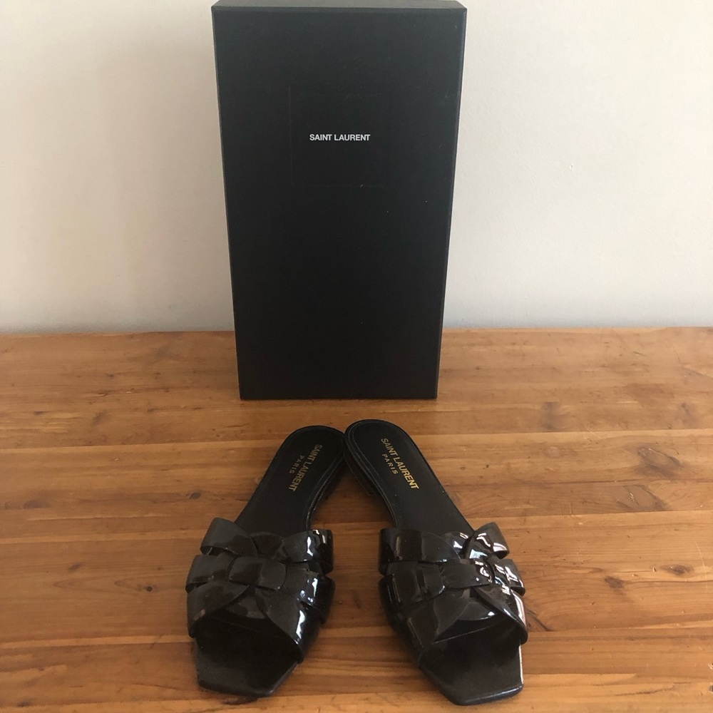 Saint Laurent tribute woven leather slides